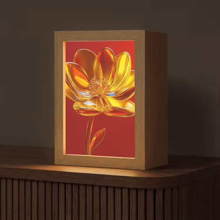 Bloem - Goud - Glazen Light Box met kabel (Tafellamp) klein -z3d_website