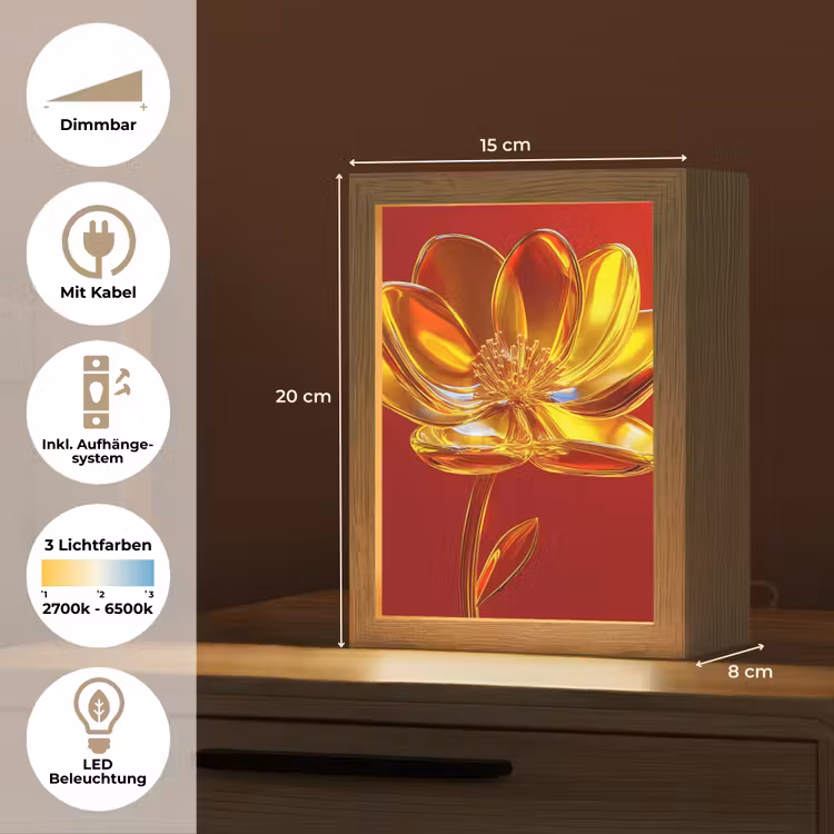 Bloem - Goud - Glazen Light Box met kabel (Tafellamp) klein -USP_DE