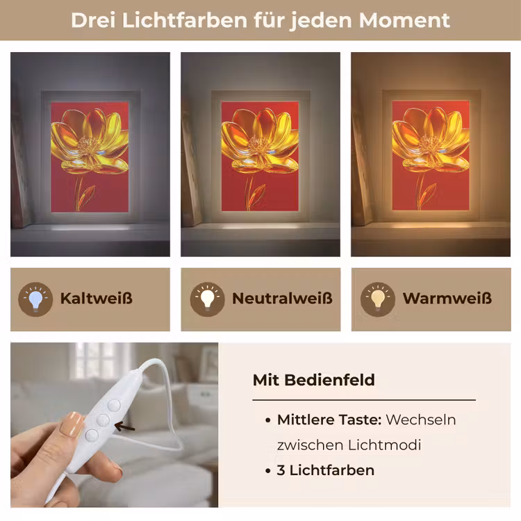 Bloem - Goud - Glazen Light Box met kabel (Tafellamp) klein -USP_lichtkleurDE