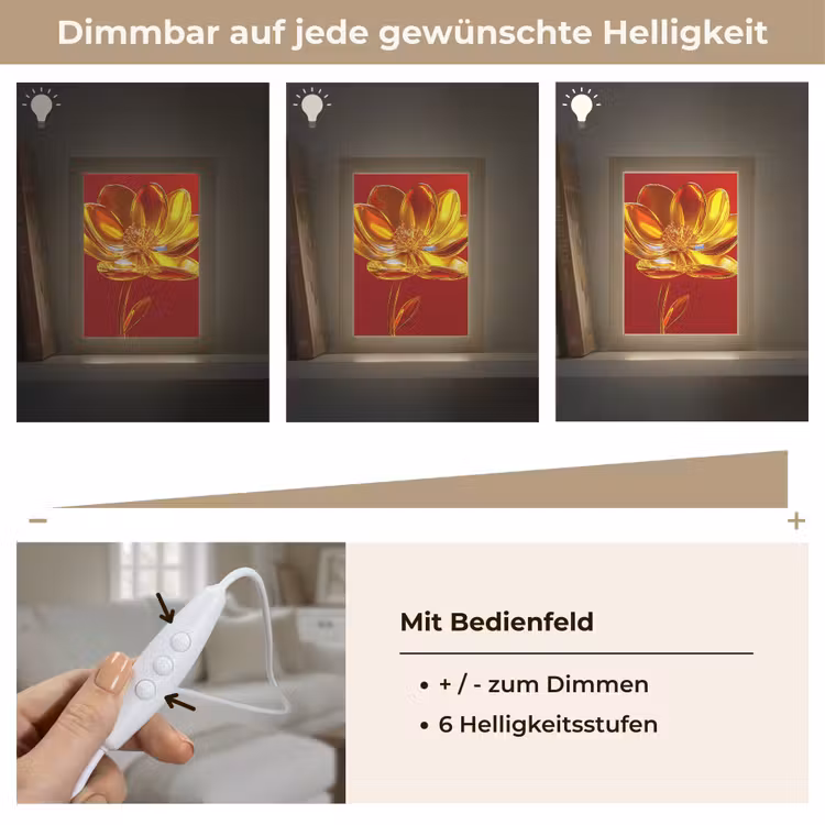 Bloem - Goud - Glazen Light Box met kabel (Tafellamp) klein -USP_dimbaarDE