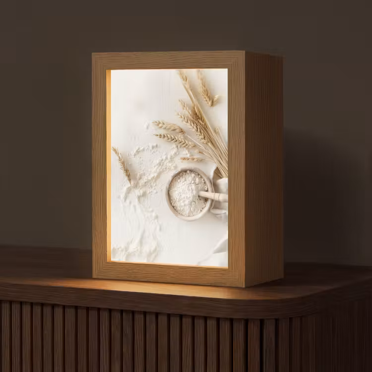Bloem - Hout - Tarwe Light Box met kabel (Tafellamp) klein -z3d_website