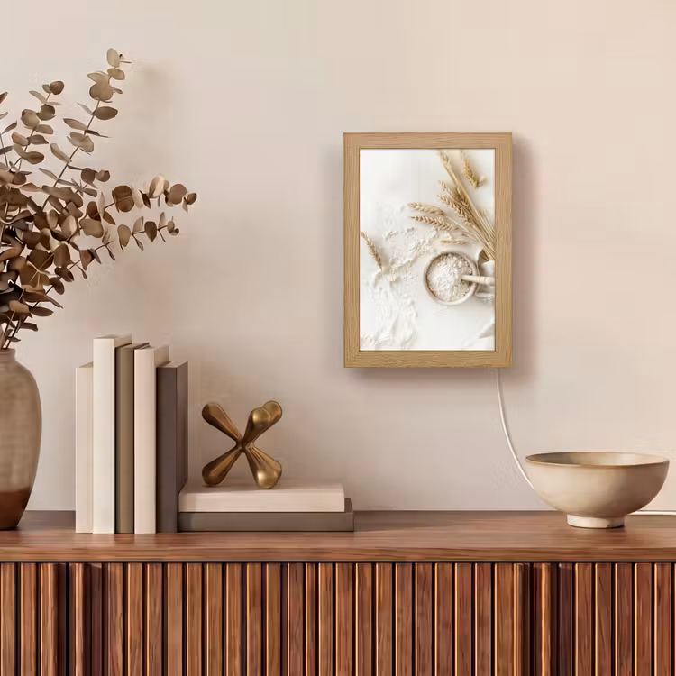 Bloem - Hout - Tarwe Light Box met kabel (Tafellamp) klein -sfeer2