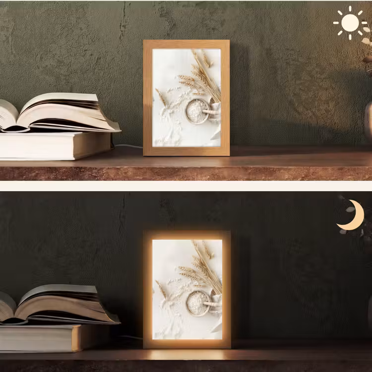 Bloem - Hout - Tarwe Light Box met kabel (Tafellamp) klein -sfeer3