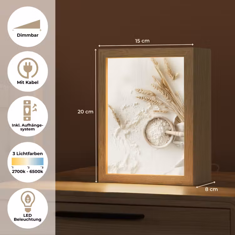 Bloem - Hout - Tarwe Light Box met kabel (Tafellamp) klein -USP_DE