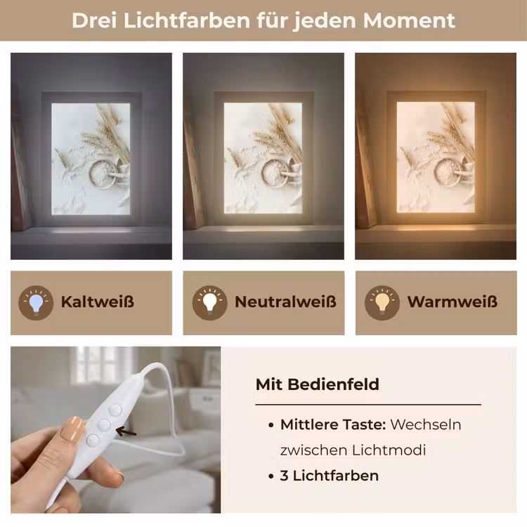 Bloem - Hout - Tarwe Light Box met kabel (Tafellamp) klein -USP_lichtkleurDE