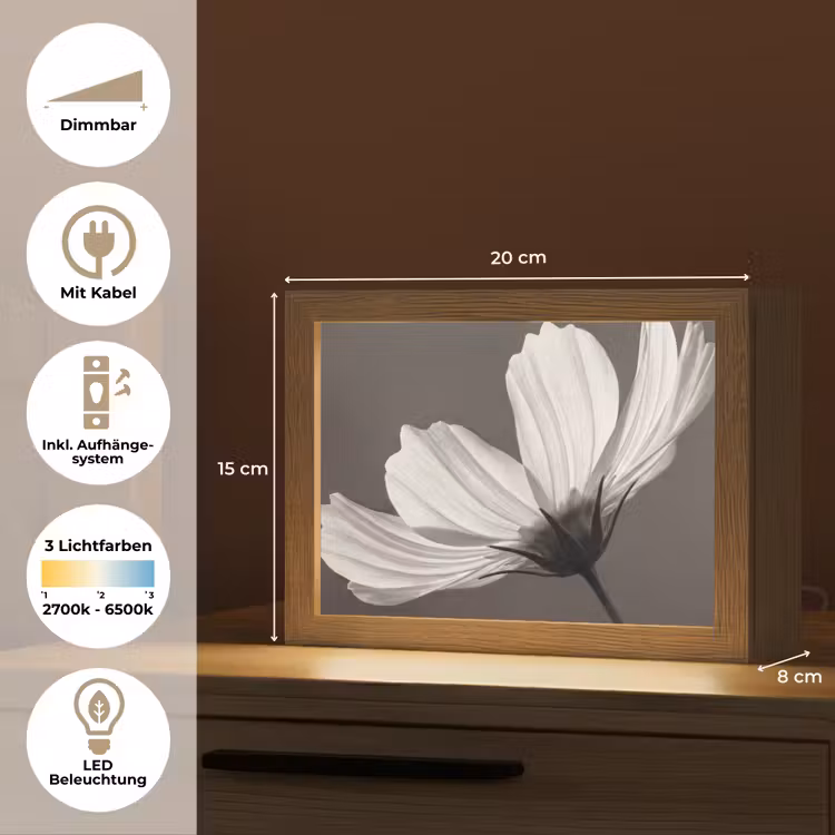 Bloem - Minimalistisch - Zwart - Wit Light Box met kabel (Tafellamp) klein -USP_DE