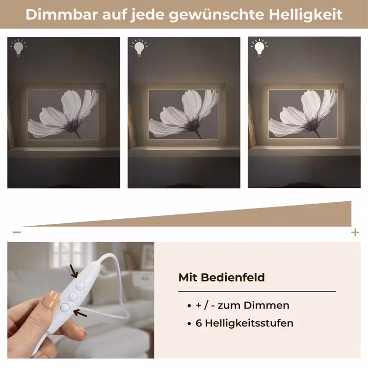Bloem - Minimalistisch - Zwart - Wit Light Box met kabel (Tafellamp) klein -USP_dimbaarDE
