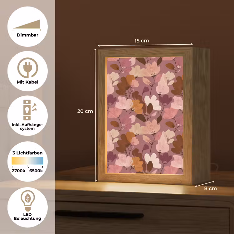 Bloem - Patroon - Roze Light Box met kabel (Tafellamp) klein 925 -USP_DE