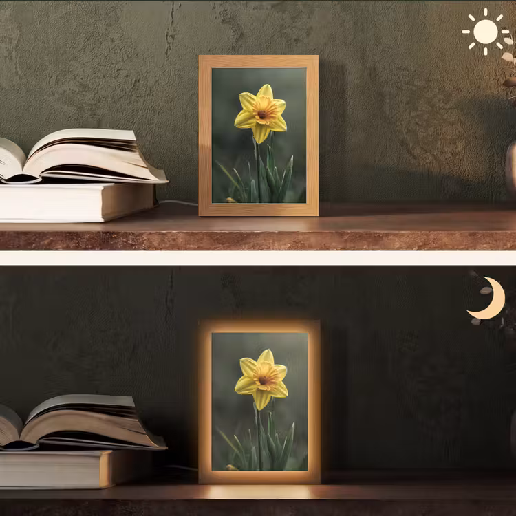 Bloem - Narcis - Gras - Geel Light Box met kabel (Tafellamp) klein -sfeer3
