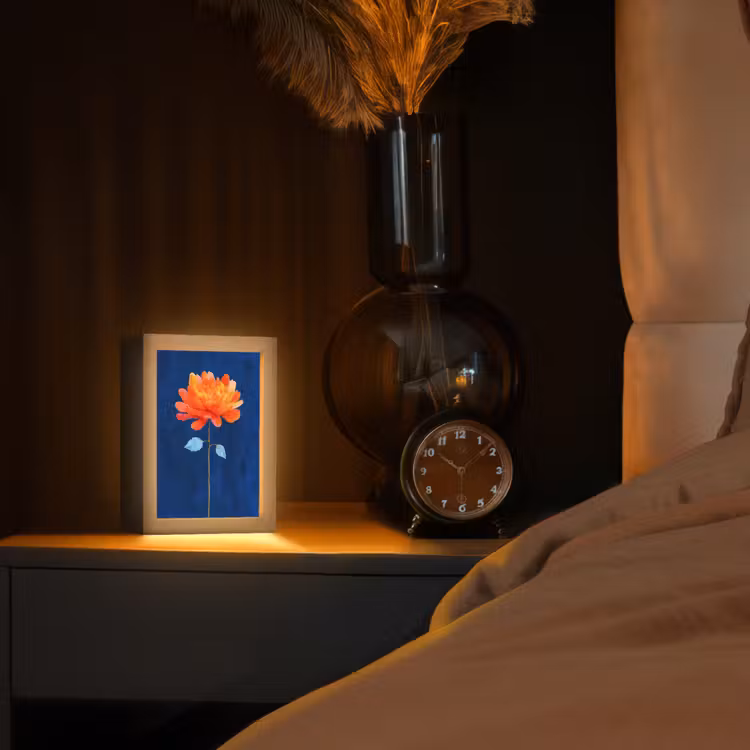 Bloem - Oranje - Bladeren Light Box met kabel (Tafellamp) klein -sfeer1