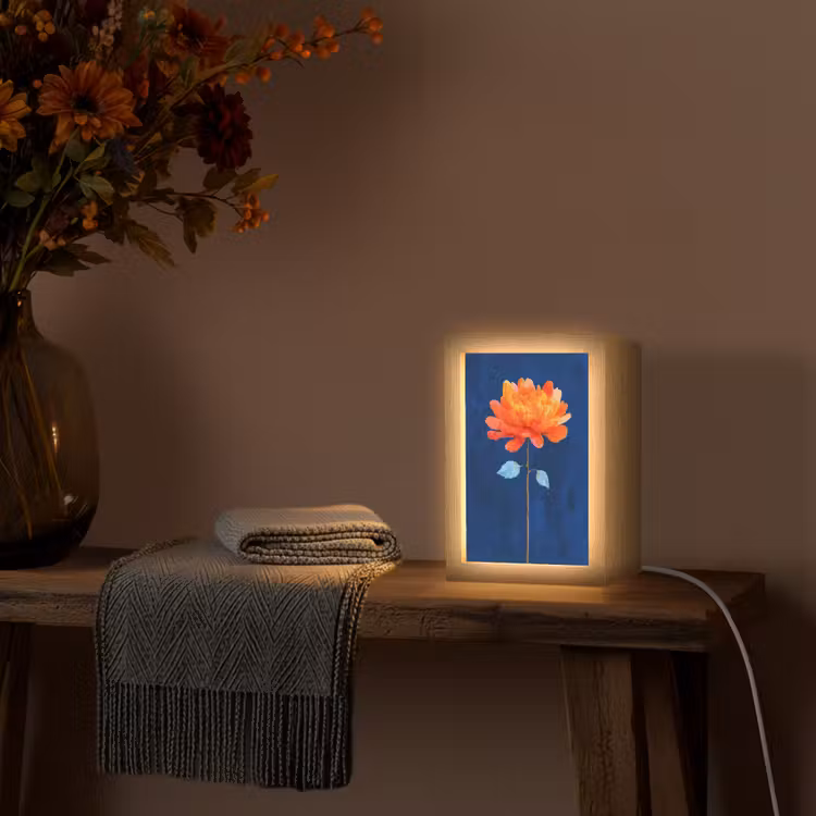Bloem - Oranje - Bladeren Light Box met kabel (Tafellamp) klein -sfeer4