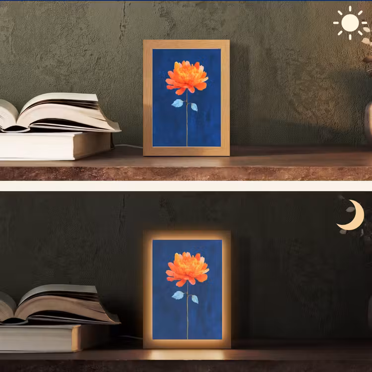 Bloem - Oranje - Bladeren Light Box met kabel (Tafellamp) klein -sfeer3