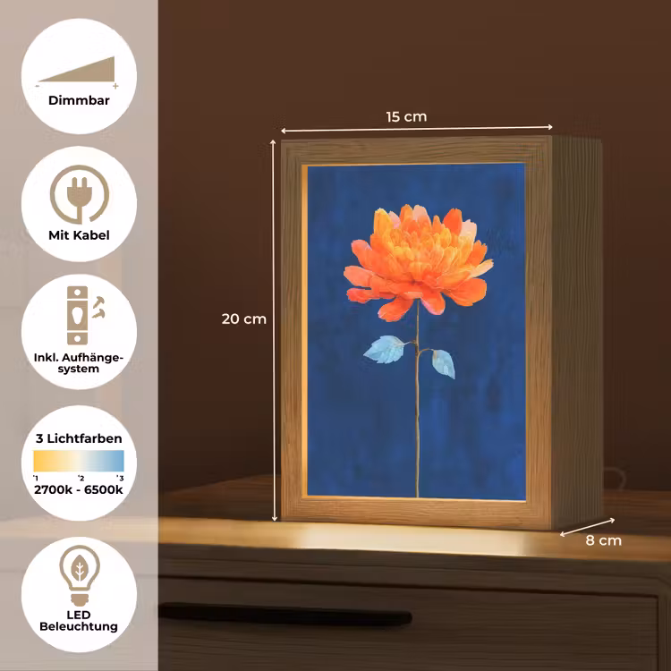 Bloem - Oranje - Bladeren Light Box met kabel (Tafellamp) klein -USP_DE