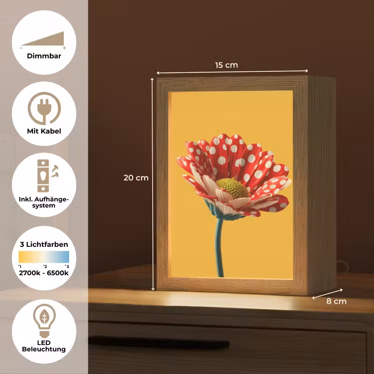Bloem - Rood - Stippen Light Box met kabel (Tafellamp) klein -USP_DE