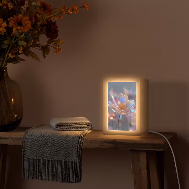 Bloem - Transparant - Pastelkleuren - Druppels Light Box met kabel (Tafellamp) klein -sfeer4