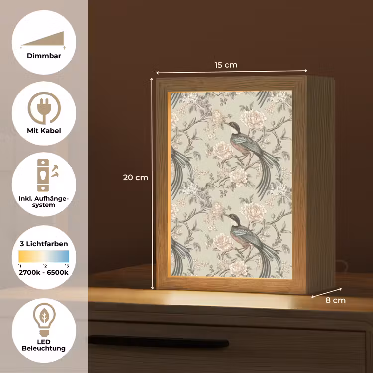 Bloem - Vogel - Kleurrijk Light Box met kabel (Tafellamp) klein 925 -USP_DE