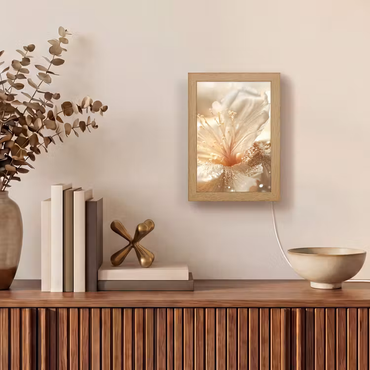 Bloem - Wit - Glitter - Goud - Modern Light Box met kabel (Tafellamp) klein -sfeer2