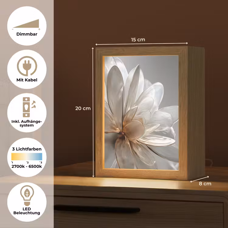 Bloem - Wit - Neutraal Light Box met kabel (Tafellamp) klein -USP_DE