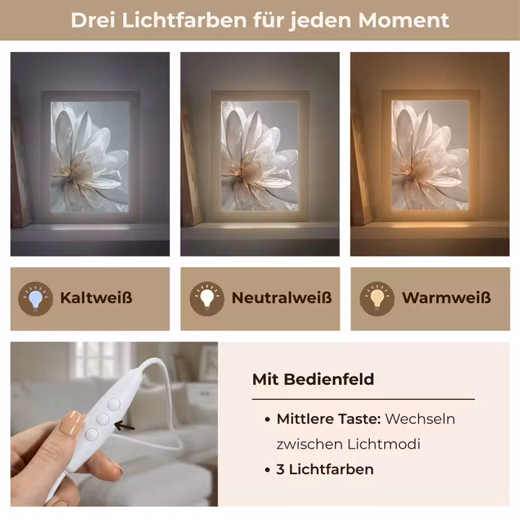 Bloem - Wit - Neutraal Light Box met kabel (Tafellamp) klein -USP_lichtkleurDE