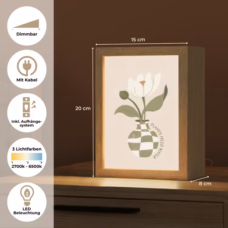 Bloem - Wit - Vaas - Quote Light Box met kabel (Tafellamp) klein -USP_DE