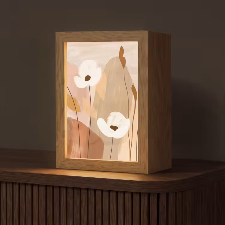 Bloemen - Abstract - Beige - Line art Light Box met kabel (Tafellamp) klein -z3d_website