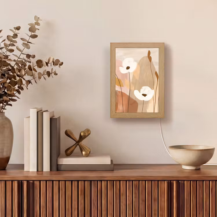 Bloemen - Abstract - Beige - Line art Light Box met kabel (Tafellamp) klein -sfeer2