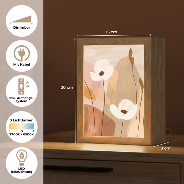 Bloemen - Abstract - Beige - Line art Light Box met kabel (Tafellamp) klein -USP_DE