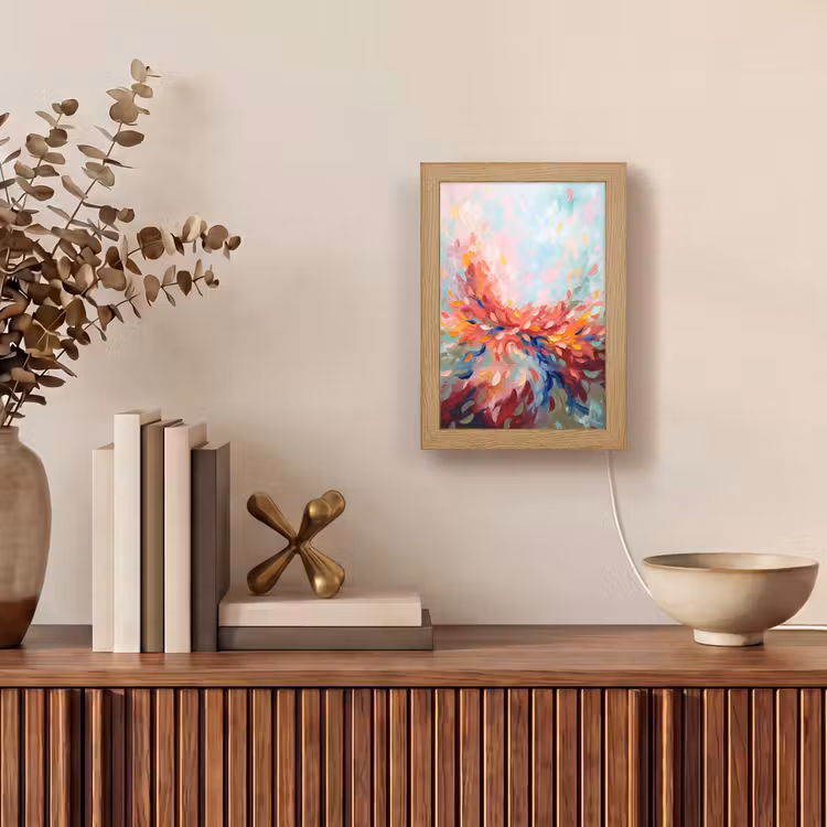 Bloemen - Abstract - Kunst - Modern Light Box met kabel (Tafellamp) klein -sfeer2