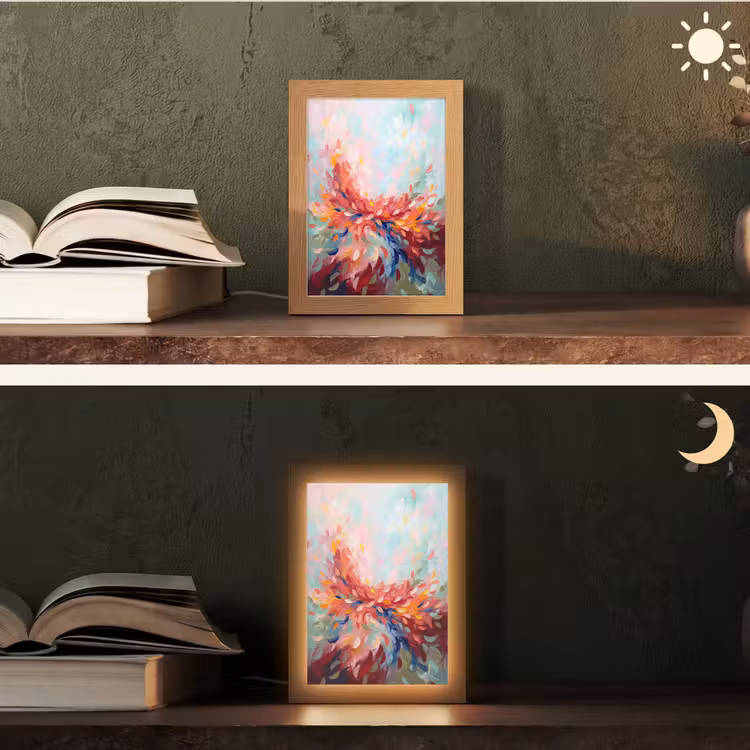 Bloemen - Abstract - Kunst - Modern Light Box met kabel (Tafellamp) klein -sfeer3