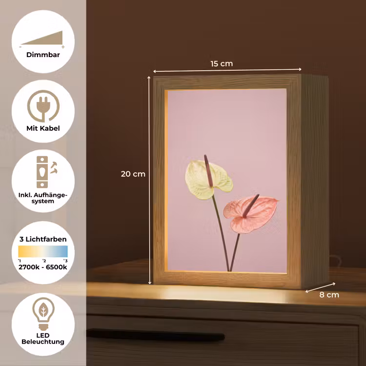 Bloemen - Anthuriums - Geel - Roze Light Box met kabel (Tafellamp) klein -USP_DE