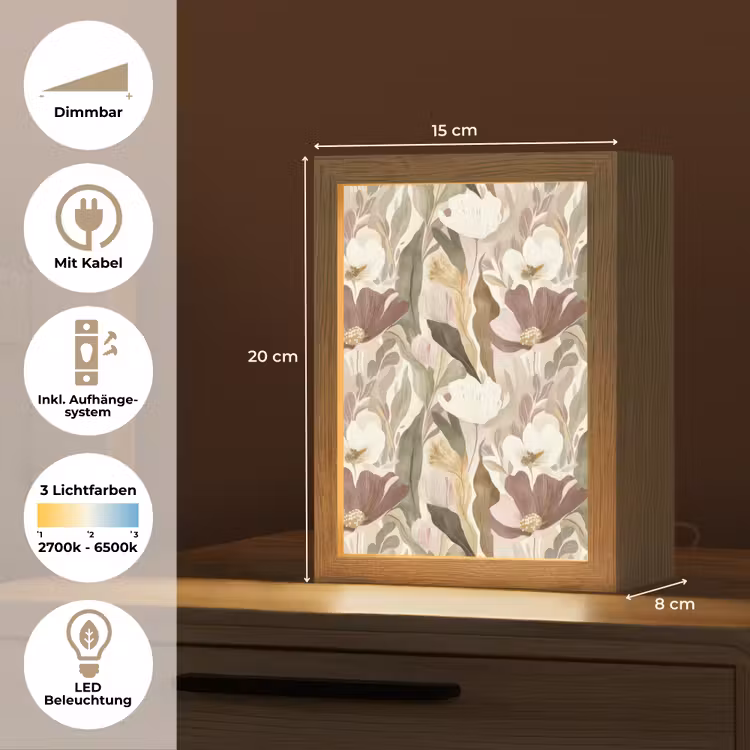 Bloemen - Aquarel - Kleurrijk Light Box met kabel (Tafellamp) klein 925 -USP_DE