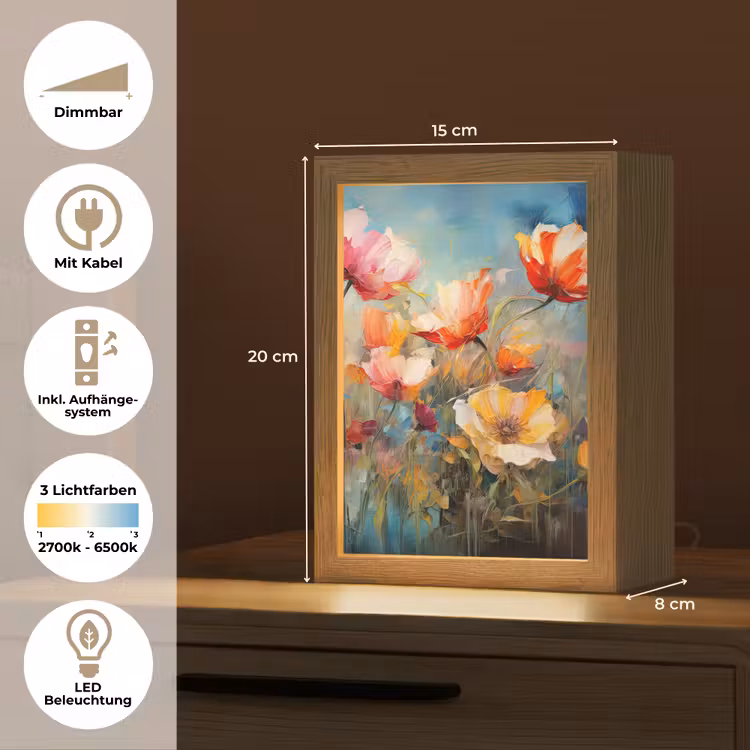Bloemen - Watercolor - Kunst - Botanisch - Natuur Light Box met kabel (Tafellamp) klein -USP_DE