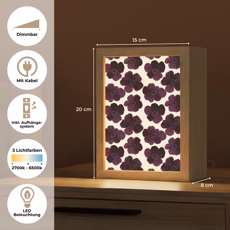 Bloemen - Aquarel - Paars Light Box met kabel (Tafellamp) klein 925 -USP_DE