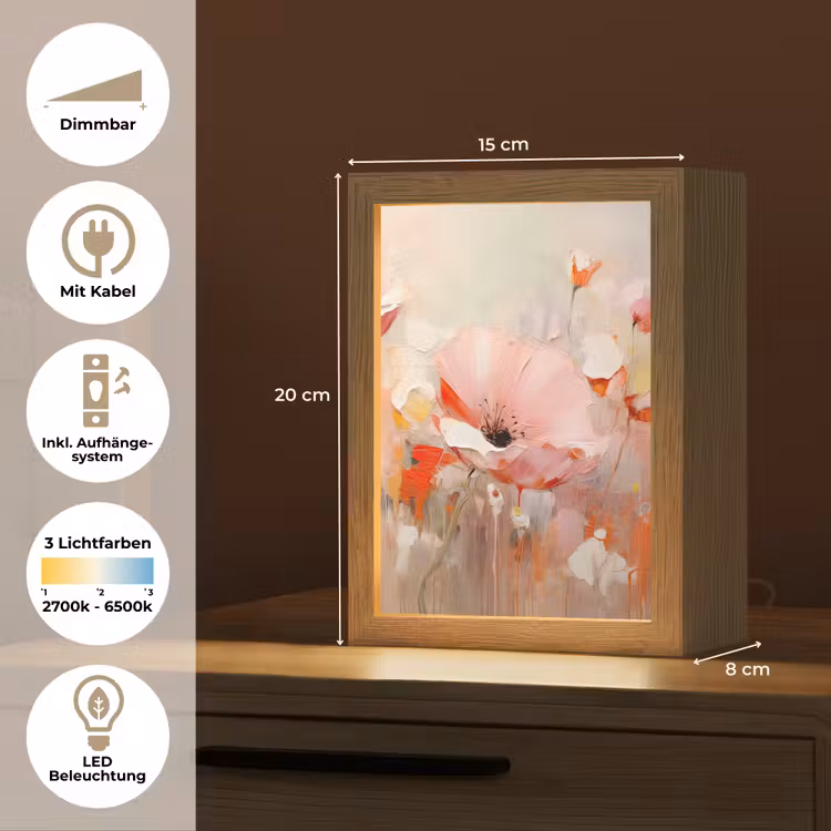 Bloemen - Watercolor - Roze - Abstract - Kunst Light Box met kabel (Tafellamp) klein -USP_DE