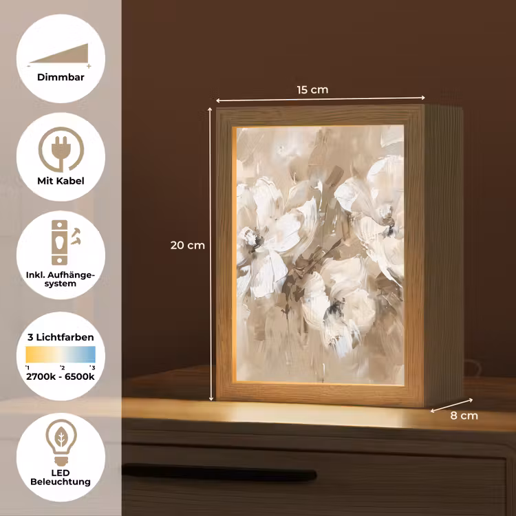 Bloemen - Beige - Abstract - Modern Light Box met kabel (Tafellamp) klein -USP_DE
