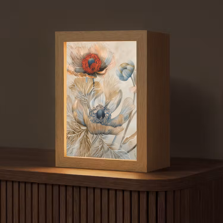 Bloemen - Beige - Modern - Illustratie Light Box met kabel (Tafellamp) klein -z3d_website