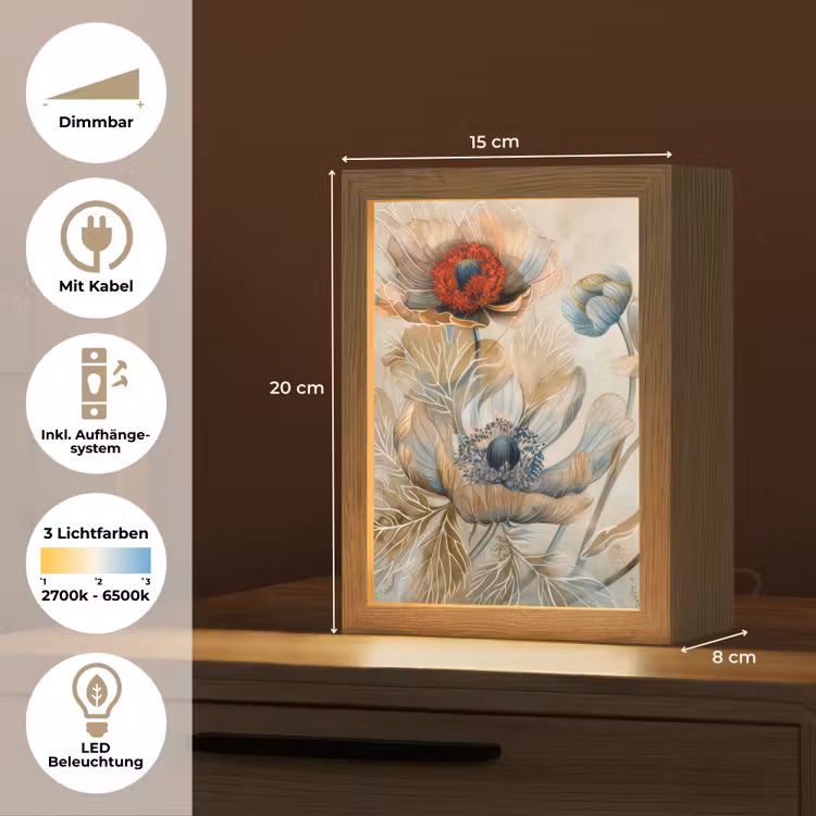 Bloemen - Beige - Modern - Illustratie Light Box met kabel (Tafellamp) klein -USP_DE