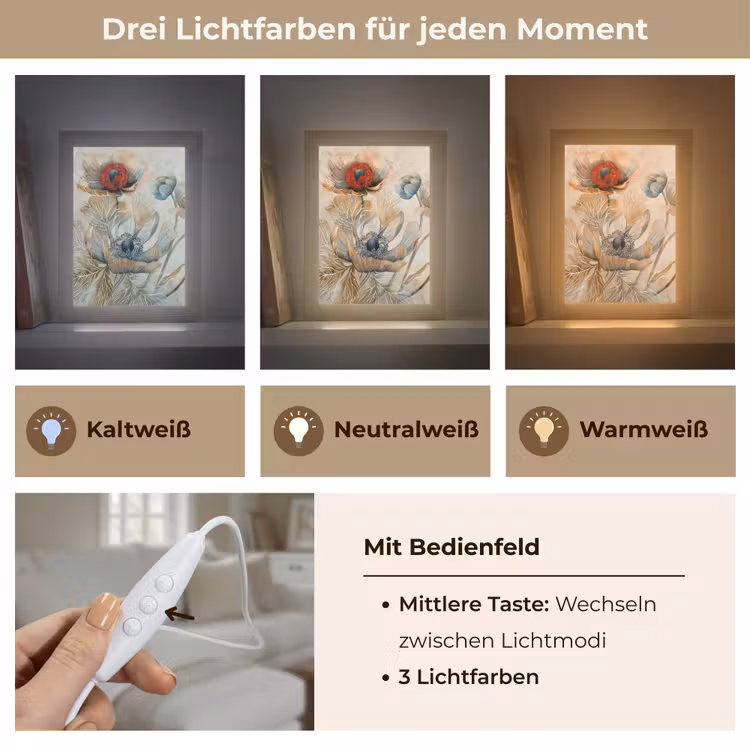 Bloemen - Beige - Modern - Illustratie Light Box met kabel (Tafellamp) klein -USP_lichtkleurDE