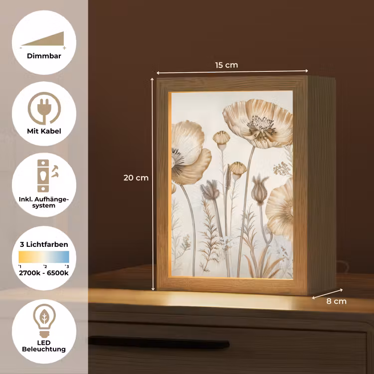 Bloemen - Beige - Natuur - Illustratie Light Box met kabel (Tafellamp) klein -USP_DE