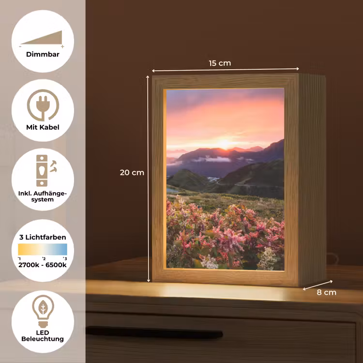 Bloemen - Bergen - Landschap - Nacht - Lucht - Roze Light Box met kabel (Tafellamp) klein -USP_DE