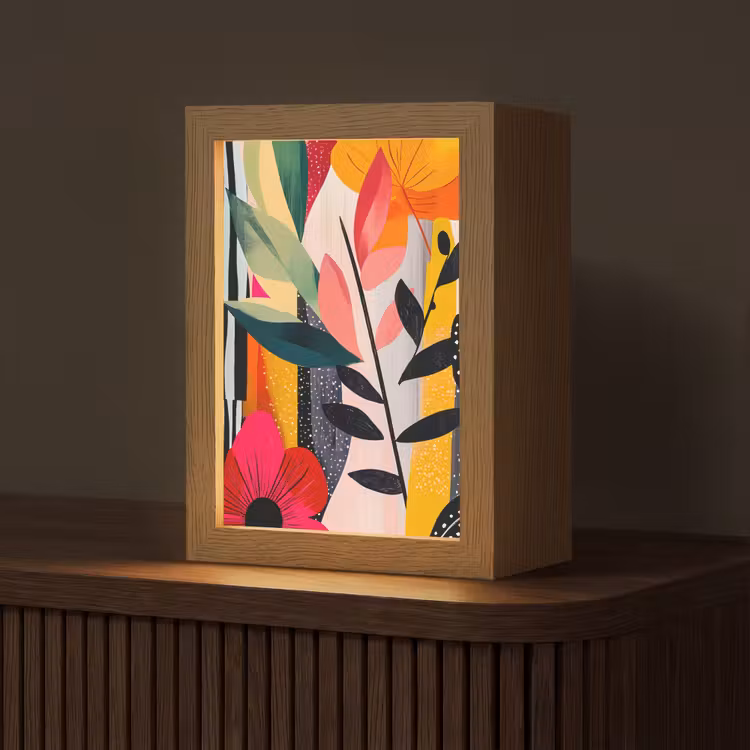 Bloemen - Bladeren - Abstract - Kleurrijk Light Box met kabel (Tafellamp) klein -z3d_website