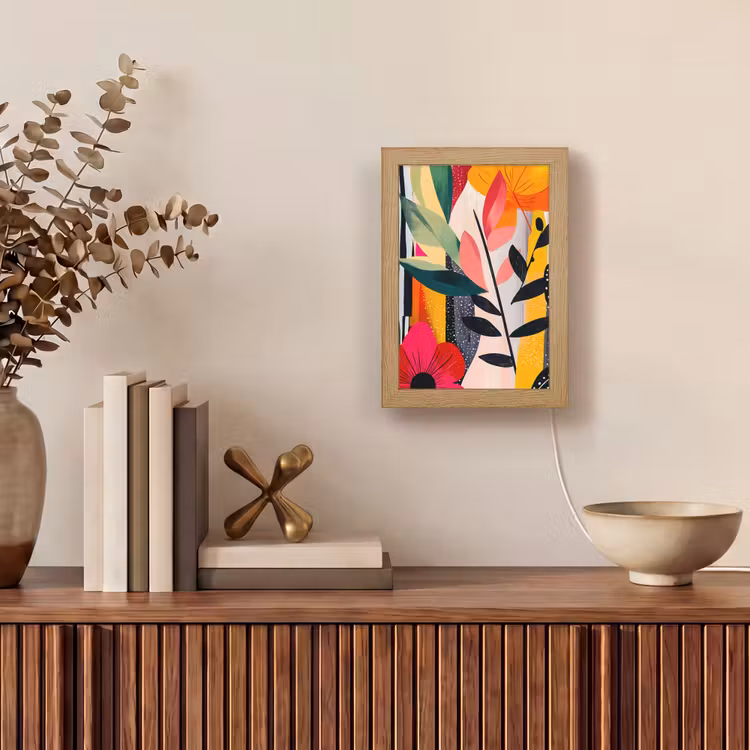 Bloemen - Bladeren - Abstract - Kleurrijk Light Box met kabel (Tafellamp) klein -sfeer2