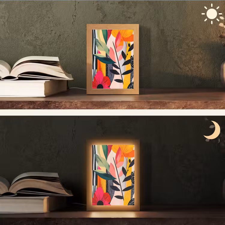 Bloemen - Bladeren - Abstract - Kleurrijk Light Box met kabel (Tafellamp) klein -sfeer3