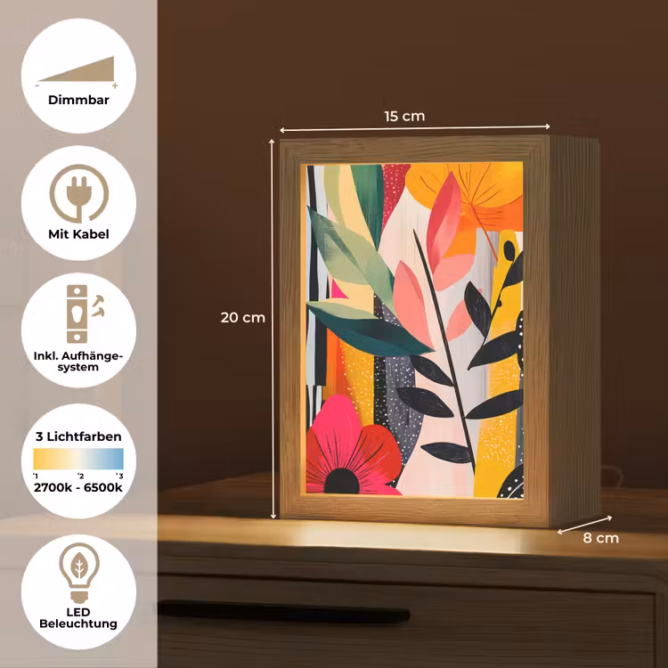 Bloemen - Bladeren - Abstract - Kleurrijk Light Box met kabel (Tafellamp) klein -USP_DE