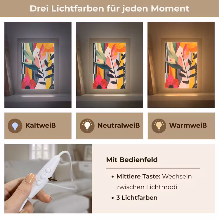 Bloemen - Bladeren - Abstract - Kleurrijk Light Box met kabel (Tafellamp) klein -USP_lichtkleurDE