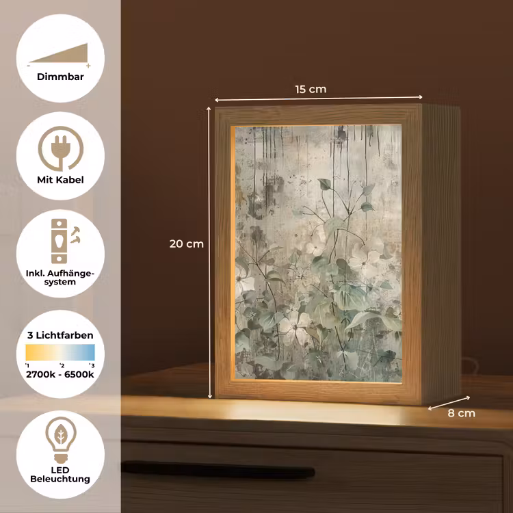Bloemen - Bladeren - Abstract - Modern Light Box met kabel (Tafellamp) klein -USP_DE