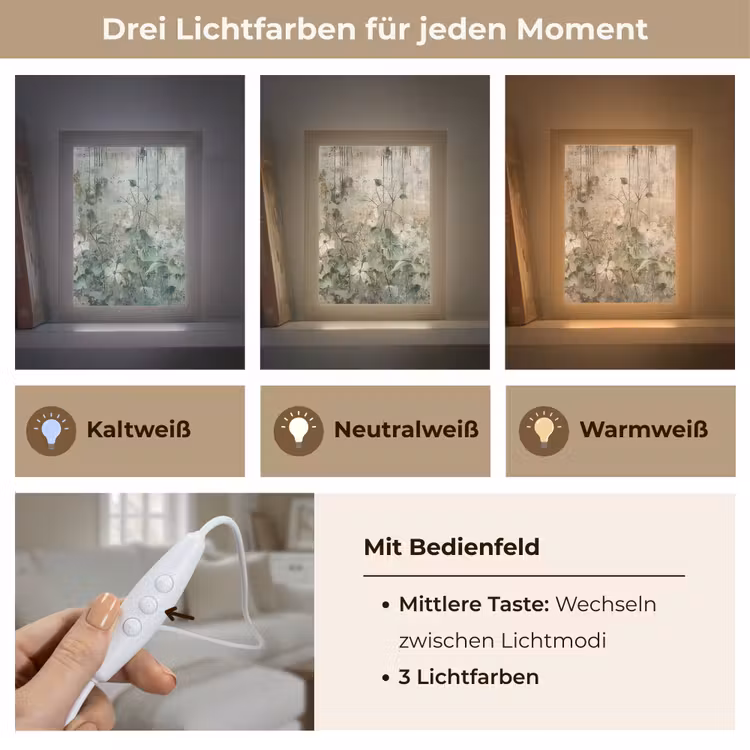 Bloemen - Bladeren - Abstract - Modern Light Box met kabel (Tafellamp) klein -USP_lichtkleurDE