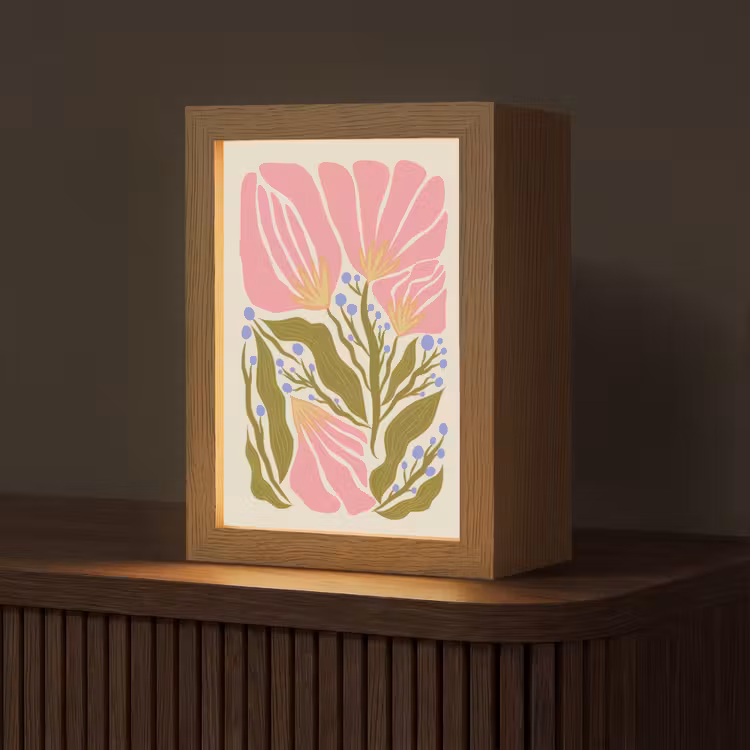 Bloemen - Bladeren - Abstract - Roze Light Box met kabel (Tafellamp) klein -z3d_website