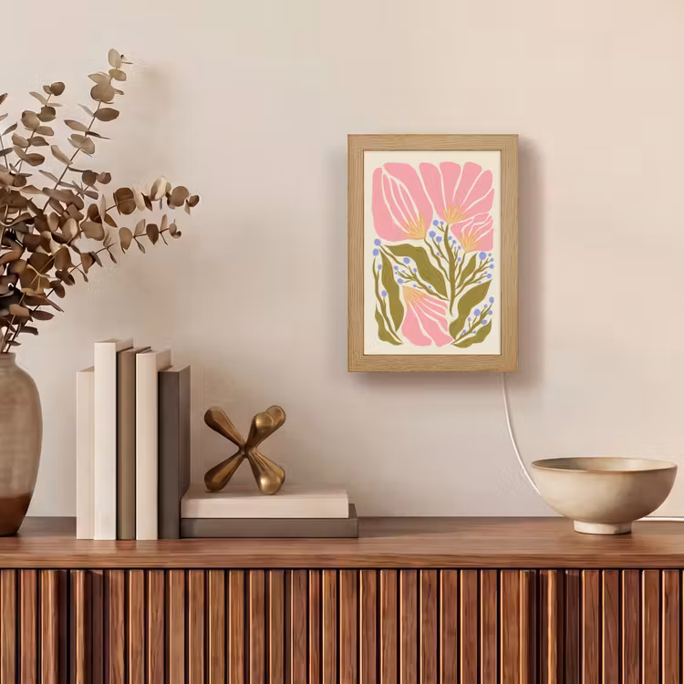 Bloemen - Bladeren - Abstract - Roze Light Box met kabel (Tafellamp) klein -sfeer2