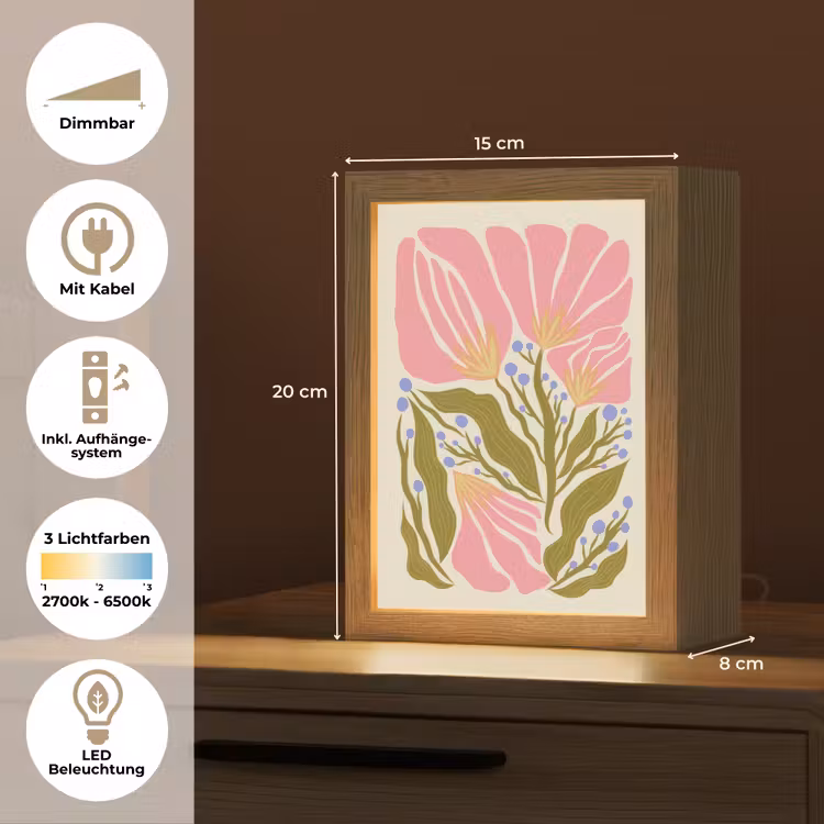 Bloemen - Bladeren - Abstract - Roze Light Box met kabel (Tafellamp) klein -USP_DE